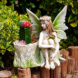 Fairy Planter Flower Pots, Girl Succulent Plant Pot Garden Figurine Outdoor for Patio Lawn Yard Decoration, Hand Painted Resin Figurines, 11.2 inch H